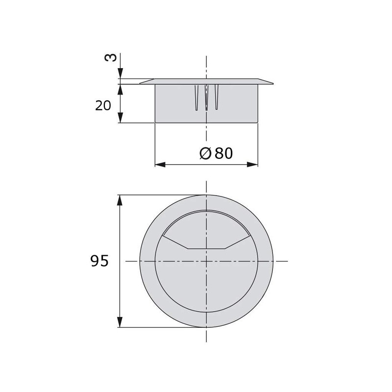 Emuca - Round built-in Ø3,14 inch (Ø80mm) grommets for table/desk/worktop,