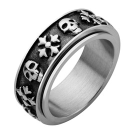 555Jewelry Skull Stainless Steel Rings Men, Biker Skull Cross Rings for Men, Cool Gothic Vintage Ring, Antique Skeleton Death Stainless Steel Jewelry for Men Boys, Silver, US Size 8
