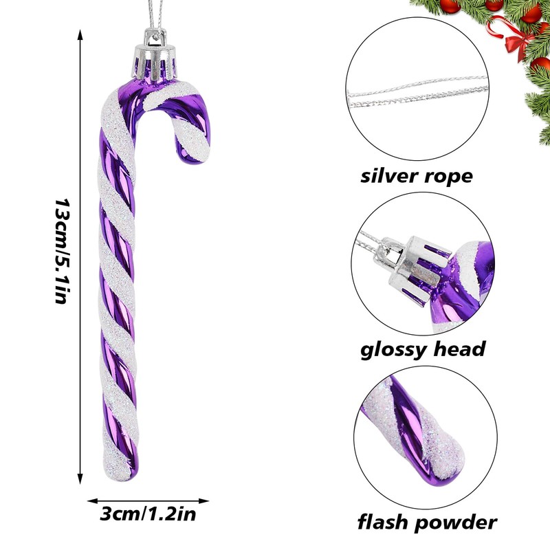 DERAYEE 6 PCS Christmas Glitter Candy Cane Plastic Candy Cane