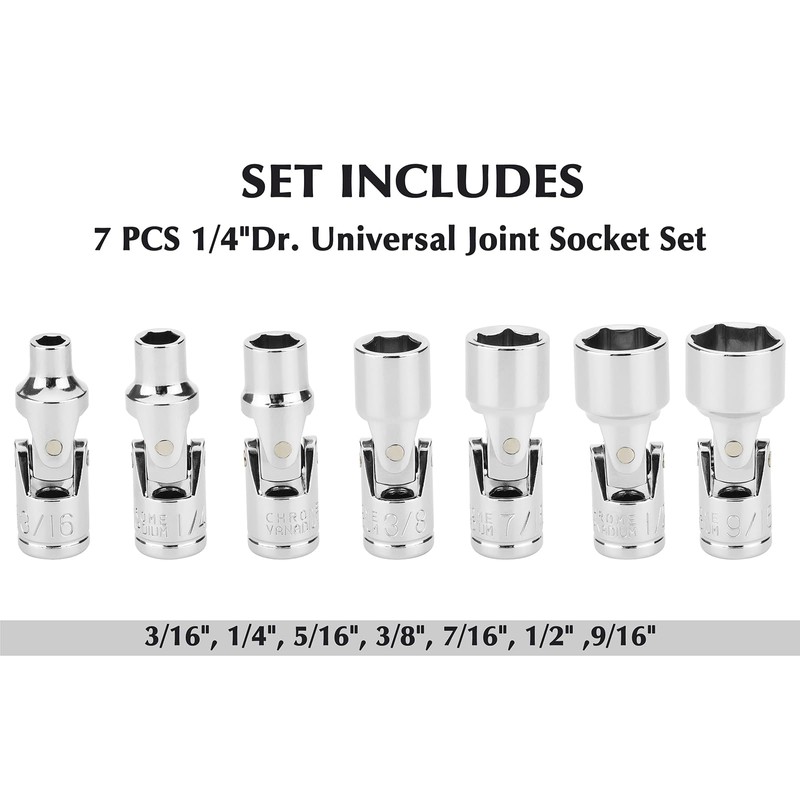 EMENTOL 7PCS 1/4" Drive Universal Joint Socket Set, 6 Point,