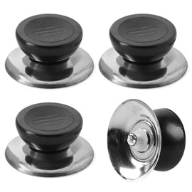 LEEQBCR 4 Pieces Pot Lid Replacement Knobs, Stainless Steel Lid Knobs, Plastic Lid Knobs Universal Kitchen Cookware Lids, Black Replacement Knobs