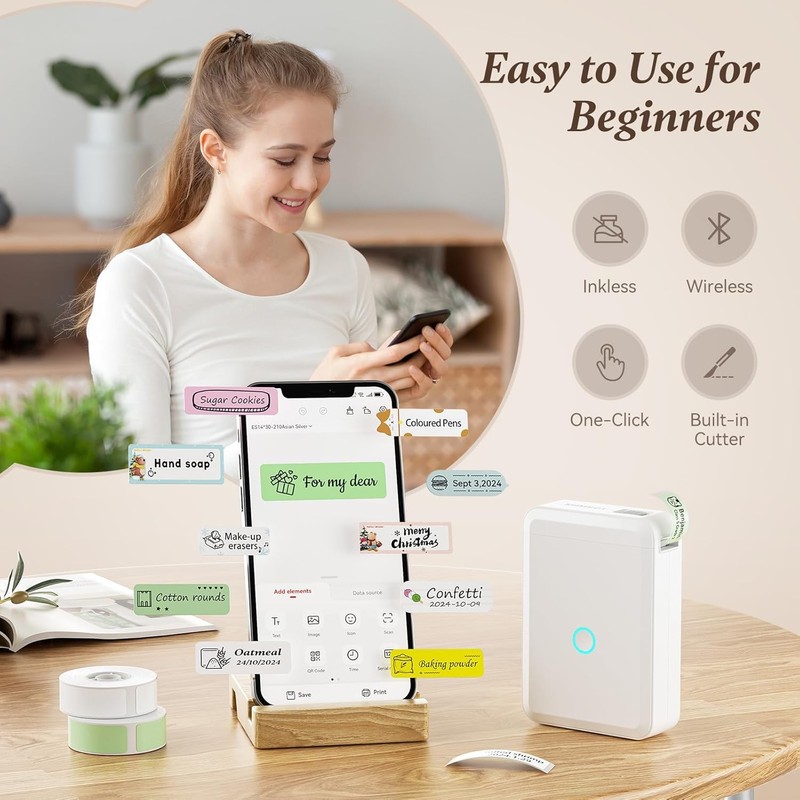 Label Maker D110 Bluetooth Thermal Label Maker Machine with Tape,