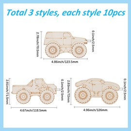 SOFPLATE 30Pcs 3 Styles Wood Truck Cut Out Car Shaped Wood Unfinished Painting Natural Blank Craft Hanging Burlywood Piece Ornament Slices Sets for Home Holiday Birthday Party Supplies DIY Decoration