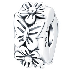 NUJIFFY 925 Sterling Silver Beads for Bracelets & Necklaces, Cute Butterfly Charms Flower Stopper Clasp Locating Buckle for Bracelets, Birthday Graduation Jewelry Gifts for Women Teens Lover
