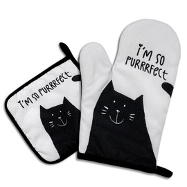 I am so Purrrfect,Funny Oven Mitts and Pot Holders,Silicone Non-Slip Oven Mitts,Cat Oven Mitts,Cat Lover Gift,Cat Mom Gifts,Cooking Baking BBQ Gifts