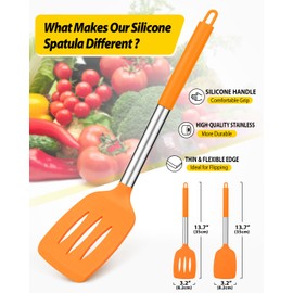 Pack of 2 Silicone Solid Turner, Non Stick Slotted Kitchen Spatulas, High Heat Resistant BPA Free Cooking Utensils, Ideal Cookware for Fish, Eggs, Pancakes (ORANGE)