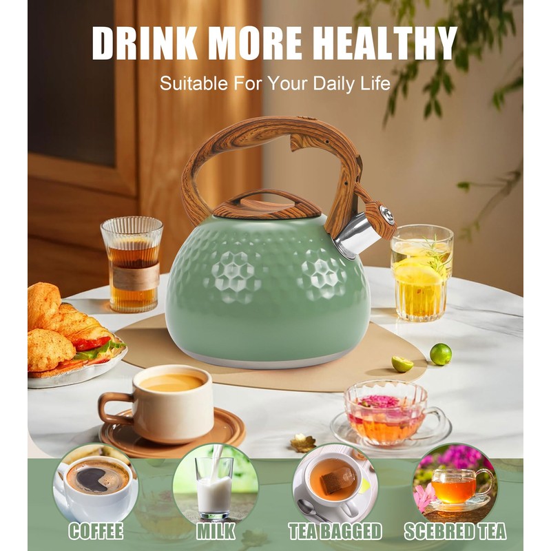 Foedo Stovetop Whistling Tea Kettle 3.2QT - Stainless Steel with