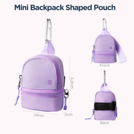 Babysun Mini Backpack Keychain Wristlet Pouch Small Change Coin Purse Cute Zipper Wallet With 3 RFID Card Slots For Women/Men Airpods Cosmetics (Purple)