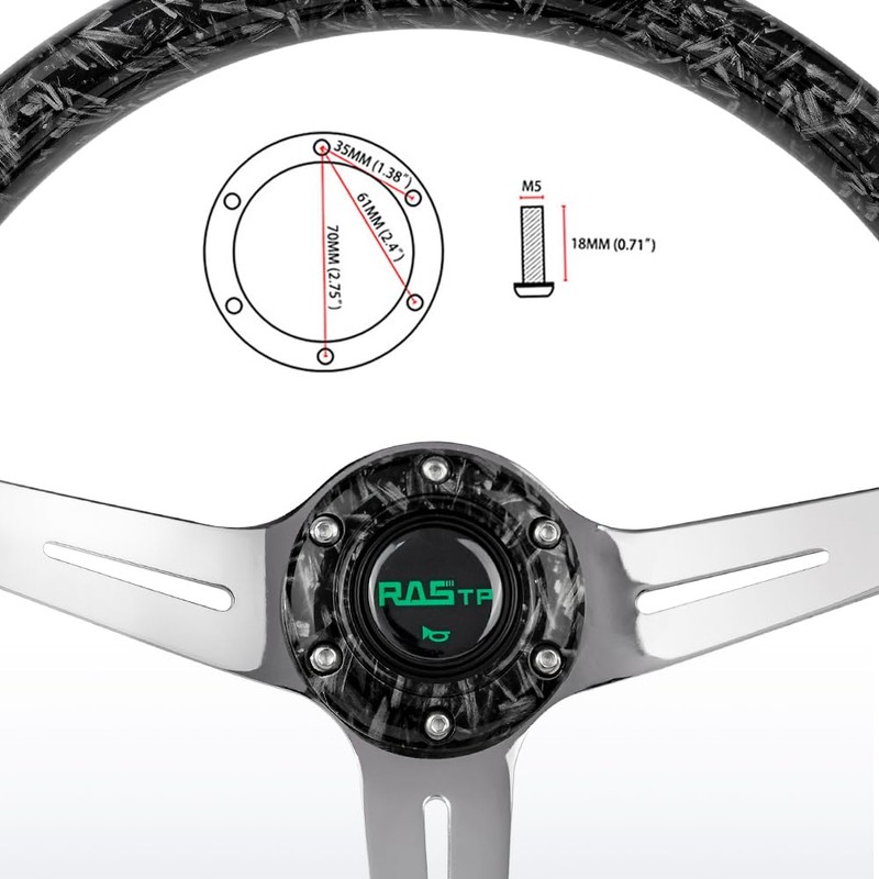 RASTP Racing/Golf Cart Steering Wheel, 345mm 13.5" 6 Bolts Steering