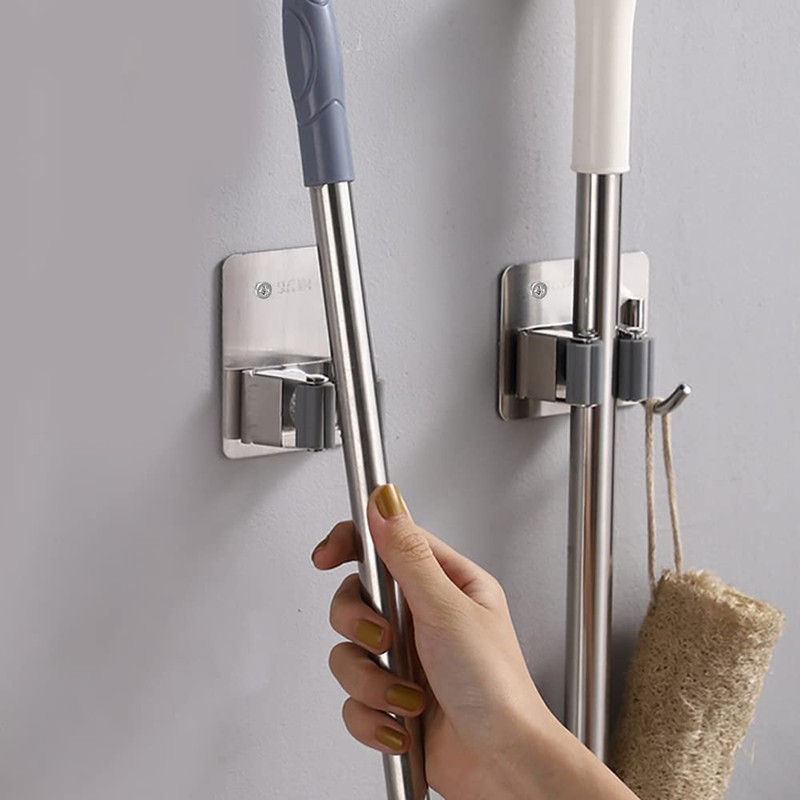 4 Pack Broom Holder Wall Mount,Heavy Duty Stainless Steel Broom