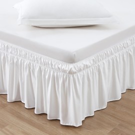 MEILA Wrap Around Bed Skirt Three Fabric Sides Elastic Dust Ruffled 14 Inch Tailored Drop,Easy to Install Fade Resistant-Natural White, Twin/Full (NWF-14)