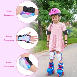 AuSletie 7 in 1 Kids Protective Gear Set for 3-8 Years, Kids Girls Knee Pads and Elbow Pads with Wrist Guards and Portable Mesh Bag for Skateboard, Roller Skating,Bicycle, Scooter, Cycling