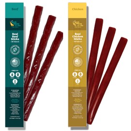Real Meat Sticks for Dogs Individually Wrapped Dog Treats, Human-Grade Dog Jerky Sticks Made in The USA Beef and Chicken Variety Pack of 6