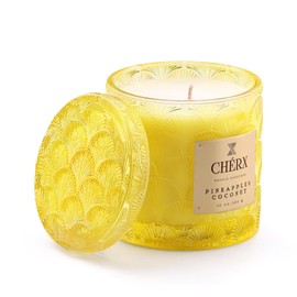 CHERX Soy Wax Glass Bowl Candle, 50 Hours Burn Time, Natural Essential Oils, Calming Ambiance (Jar, Pineapple & Coconut)