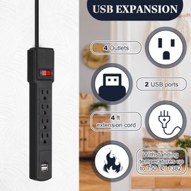 Kanayu 6 Pack 4 Outlet Power Strip Surge Protector with 2 USB Ports Surge Protector with 4 ft Extension Cord Plug Surge Protector Power Strip Flat Plug Overload Surge Protection for Home Office