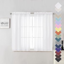 Lecloud Cortinas blancas transparentes de 45 pulgadas de largo, 2 paneles, cortinas cortas de gasa aireada para ventanas pequeñas, cortina filtrante d