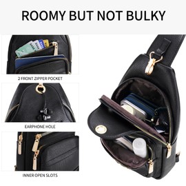 GOIACII Sling Bag for Women Anti Theft Cossbody Purse for Travel Fanny Packs Leather Black