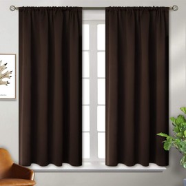 BGment Brown Blackout Curtains 45 Inch Long for Bedroom Kitchen Window - Short Length Chocolate Thermal Insulated Darkening Drapes with Rod Pocket for Bathroom, 42 x 45 Inch, 2 Panels