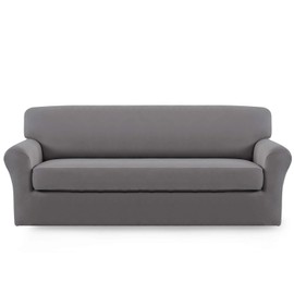 Easy-Going 2 Pieces Microfiber Stretch Sofa Slipcover – Spandex Soft Fitted Sofa Couch Cover, Washable Furniture Protector with Elastic Bottom Kids,Pet (Sofa, Light Gray)