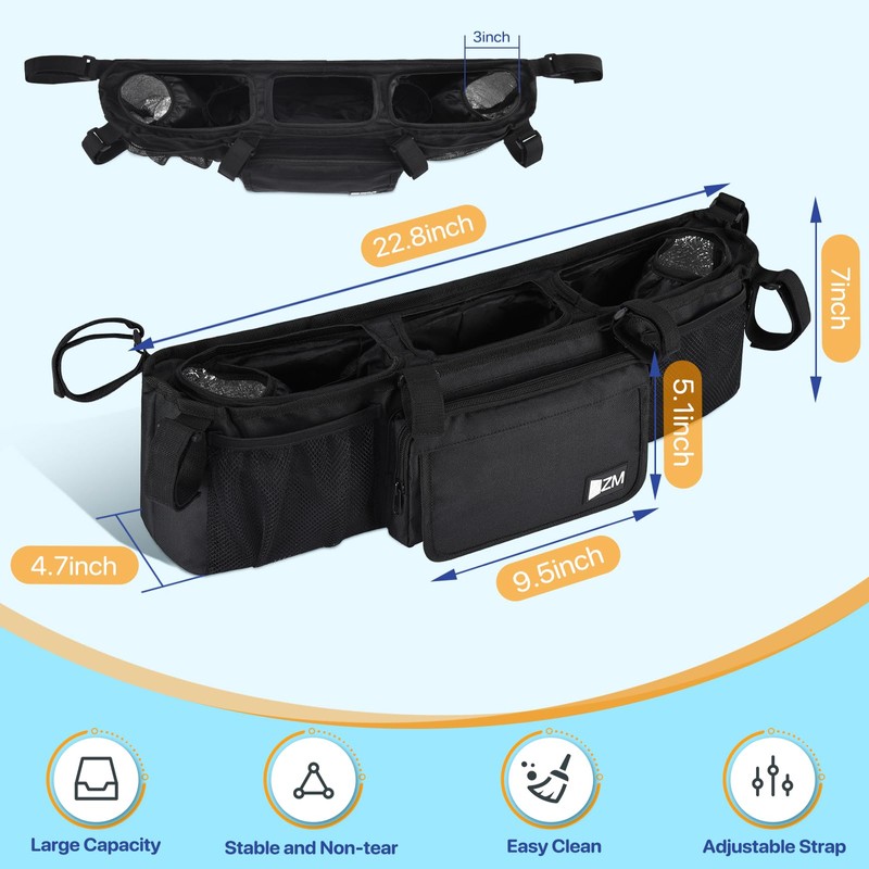 ZZM Double Stroller Organizer for Bob Duallie and Baby Jogger