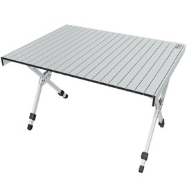 TIMBER RIDGE Folding Camping Table Adjustable Height, 4-6 Person Lightweight Aluminum Roll-up Table for Camping Outdoor Picnic BBQ Backyard Party Support 220 lbs, Silvery