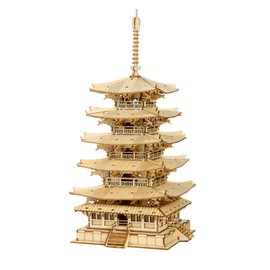 Rolife TGN02 Five-Tier Pagoda Wooden Puzzle Model Kits Building, 3D Puzzle Adults Children, Wooden Puzzle Model Kits Building (Five-Stored Pagoda)