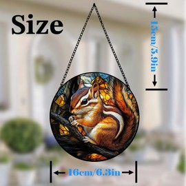 Wildlife Stained Glass Window Hanging, Squirrel Chipmunk Suncatcher Diamond Glass Panel Hangings Scenery Sun Catchers Decor for Birthday for Women, Men, Wife, Aunt, and Mom 6.3in (2)