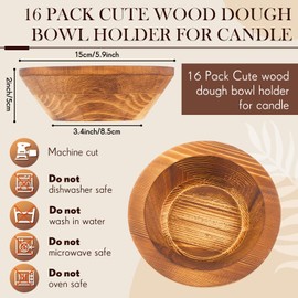 Tiangrid 16 Pcs Wooden Dough Bowls for Candles Making Passover Vintage Round Hand Carved Wood Bowl Bulk for DIY Crafts Decoration Farmhouse Supplies Housewarming Gift (Brown)