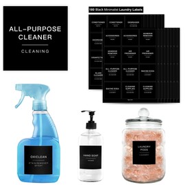 180 Black Minimalist Laundry Labels for Jars, Laundry Stickers for Containers, Cleaning for Laundry Room Spray Bottles and Household Organization, Waterproof and Easy to Stick and Peel