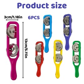 6 Pcs Musical Instruments, Kids Musical Instruments with Plastic Handles Tambourine Shakers,Attract Children's Attention and Stimulate Their Interest in Music (6 Color)