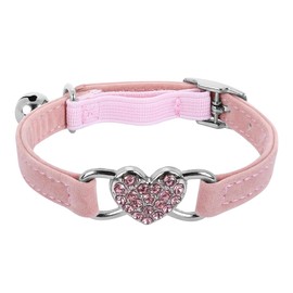 Hsthe Sea Heart-Shaped Rhinestone Cat And Dog Collar Adjustable Flocked Colored Diamond Design With Bell Cute Kitten And Puppy Collar Pet Supplies For Small Cats And Dogs (Pink)