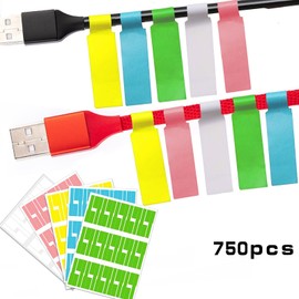 Sxlaonanhai 750Pcs Cable Labels 25 Sheets Waterproof Cable Tags 5 Colors Cable Management Labels， for Laser Printers and Handwritten Self-Adhesive and Tear Resistant Labels