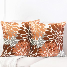 RYSMIYOU Decorative Throw Pillow Covers Set of 2 Brown Coffee Pillow Covers 18x18 Inch Couch Pillow Covers for Sofa Living Room Outdoor Throw Pillow Cover Linen Floral Flower Farmhouse Pillowcase