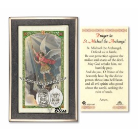 Bliss Sterling Silver Saint Michael / Navy Medal Pendant Necklace 24" Chain PrayerCard
