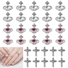 SIYINGSAERY 30 Pieces 3D Nail Charms Planet Nail Art Charms Nail Jewellery Set Silver White Pink Nail Accessories Set Nail Art Accessories Set Nail Accessories Nail Design for Women Nail Decoration