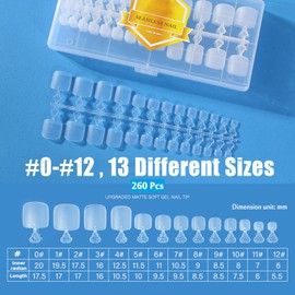 ASONRL 260Pcs Matte Toe Nail Tips, 12 Sizes Pre Shaped Professional Toe Nail Tips Press Ons Full Cover Acrylic Soft Gel Nail Tips for Nail Extension Home DIY Nail Salon with Box