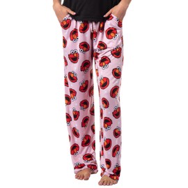 Sesame Street Women's Elmo Muppet Face Tossed Print Sleep Pajama Pants (Medium) Pink
