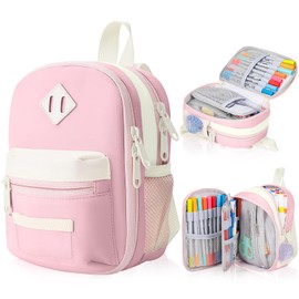 crawing Large Capacity Pencil Case, Mini Backpack Pencil Case, Storage High Capacity Bag Pouch Holder Marker Pen Organizer, for Student, Teen Girls, Adults (Apricot Pink)