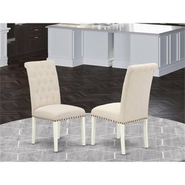 East West Furniture BRP2T02 Bremond Parsons Dining Chairs - Button Tufted Nailhead Trim Light Beige Linen Fabric Upholstered Chairs, Set of 2, Linen White