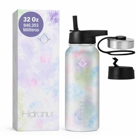 Termo de Acero Inoxidable Doble Aislamiento Térmico, Termo Para Café, 3 Tapas Herméticas, 2 Popotes, 24 Hrs de Agua Caliente y Fría (Blanco Mármol, 32