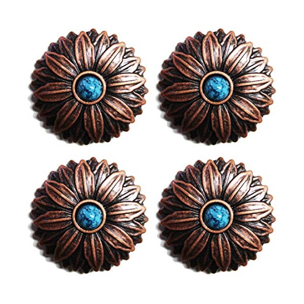 CHALLENGER 1-1/2" Set of 4 Screw Back Copper Flower Belt Bag Jewelry Decorative Conchos CO528