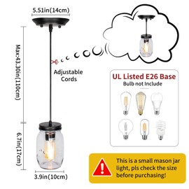 Mason Jar Light Fixtures, Farmhouse Pendant Light, Farmhouse Kitchen Island Lighting, Adjustable Hanging Pendant Lighting for Kitchen Foyer Hallway Dining Room