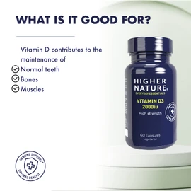 Higher Nature - High Strength - Vitamin D3 2000iu - Immune System Support - Bone & Muscle Support - Vegetarian Friendly - 60 Capsules