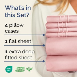 CGK Unlimited Extra Deep Queen Sheet Set - 6 Piece Breathable & Cooling Sheets - Hotel Luxury Bedding Set with 18-24 Inch Extra Deep Pockets - Easy Fit - Super Soft, Wrinkle Free and Comfy - Baby Pink, Queen Size