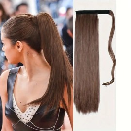 Women's Ponytail Hair Extensions with Clip Ins Synthetic Heat Resistant Hairpiece Natural Straight Pony Tail ExtensionsHair Length: 24INCH, color: #4