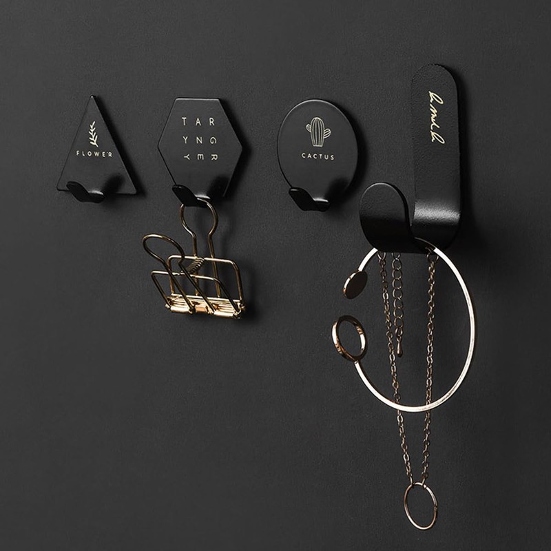 4 Ganchos de Pared Autoadhesivos de Metal, Percheros para Ropa,