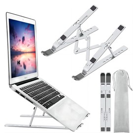 Laptop Stand for 10-17.3 Inch Laptop Tablet, 7 Tier Height Adjustment Aluminium Laptop Riser, Vented Cooling Desktop Laptop Holder Support up to 20 kg (Light Silver Aluminium)