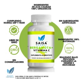 Bergamota Cítrica Y Vitamina C 120 Cápsulas | Suplemento Alimenticio | Saisa Herbal | Sistema Inmunológico, Salud de la piel, Salud Mental