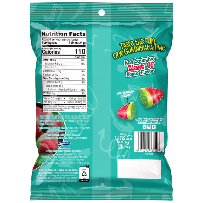 ChewzMe Watermelon Gummies, Sour Gummy Candy, 6 oz (Pack of