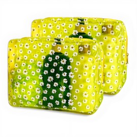 TotePrint 2 Packs yellow Portable Waterproof Makeup Bag Clear Daisy Pouch for Travel,Solid Makeup Bags with Zipper for Purse Cosmetic Brush Bag Pen Pouch(Yellow 2pcs)